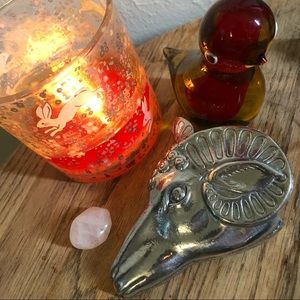 Vintage Polished Silver Aries Ram Head Belt Buckle Cap